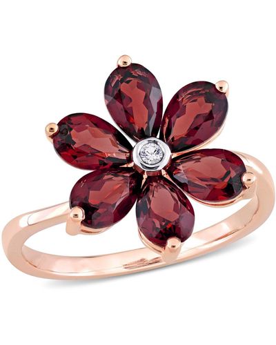 Macy's Garnet And Diamond Accent Floral Ring - Red