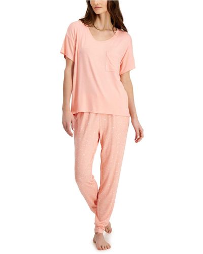 Alfani Super Soft Scoop-neck Pajama Top & Jogger, Created For Macy's - Pink