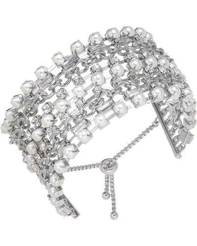 INC International Concepts Tone Crystal & Imitation Pearl Statement Slider Bracelet - White