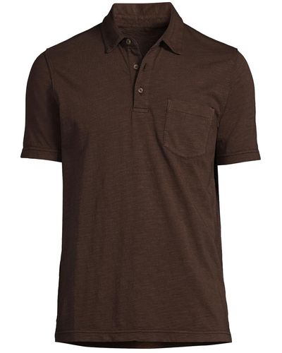 Lands' End Short Sleeve Slub Pocket Polo Shirt - Brown