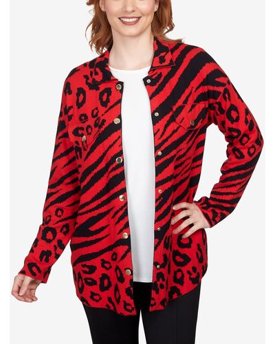 Ruby Rd. Petite Bold Animal Print Shacket Jacket - Red