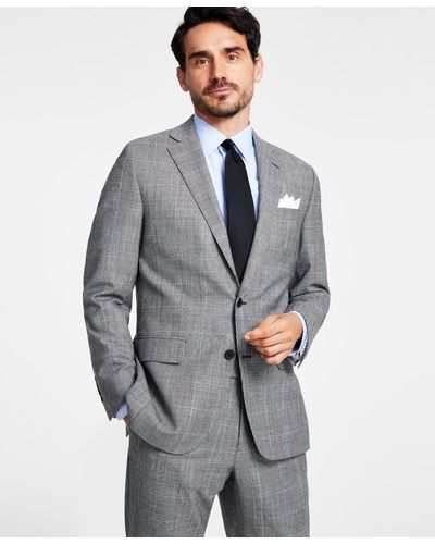 Brooks Brothers B By Classic-fit Plaid Wool-blend Stretch Suit Jacket - Gray