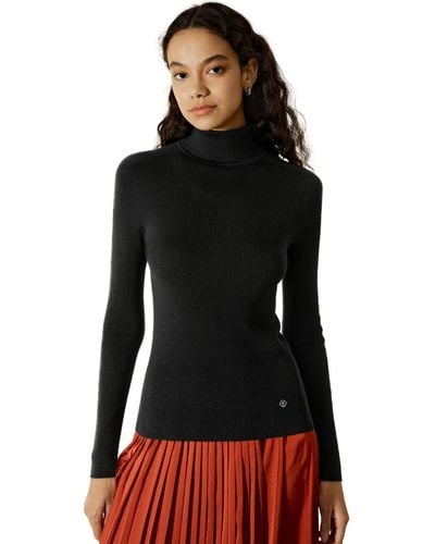 LILYSILK Seamless Silk Knit Turtleneck Sweater - Black