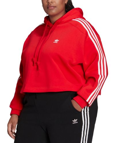 adidas Originals Plus Size Cropped Striped Hoodie - Red