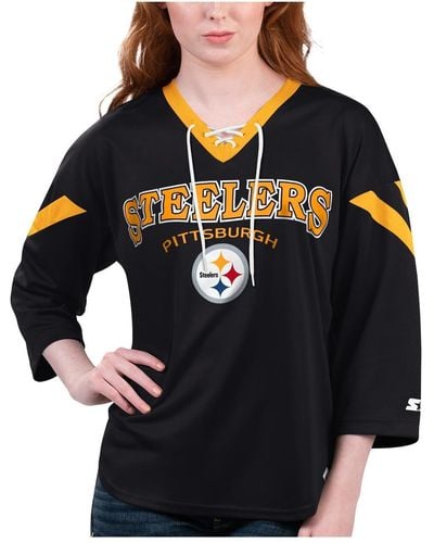 Starter Pittsburgh Steelers Rally Lace-up 3/4 Sleeve T-shirt - Black