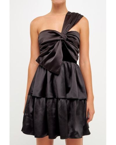 Endless Rose One-shoulder Satin Mini Dress - Black