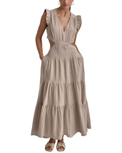 DKNY Cotton Gauze Cutout Maxi Dress - Brown