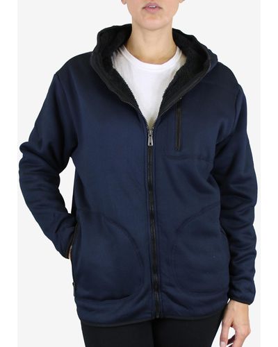 Galaxy By Harvic Loose Fit Oversize Full Zip Sherpa Lined Hoodie Fleece - Blue