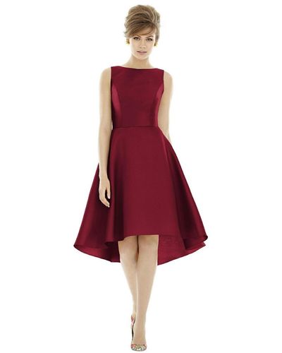 Alfred Sung Bateau Neck Satin High Low Cocktail Dress - Red