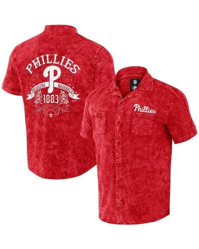 Fanatics Darius Rucker Collection By Distressed Philadelphia Phillies Denim Team Color Button-up Shirt - Red