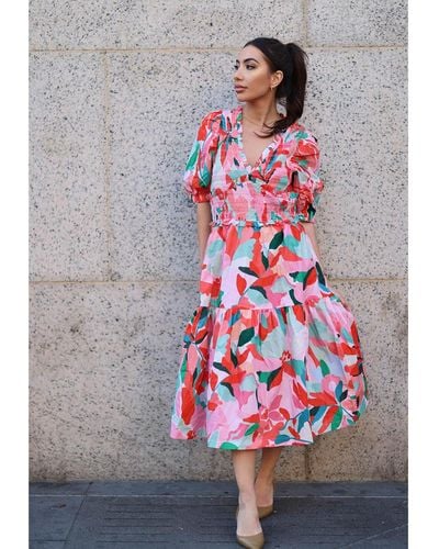 Jessie Zhao New York Ramona Watermelon Smocked Midi Dress - Gray