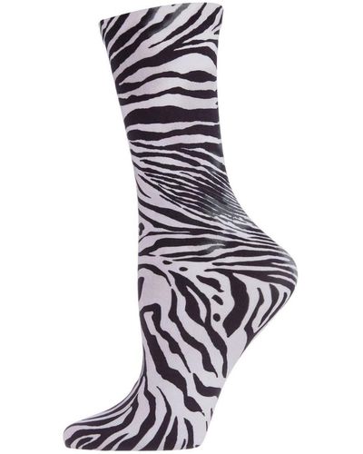Natori Zebra Printed Crew Socks - White