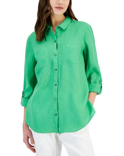 Charter Club 100% Linen Shirt - Green