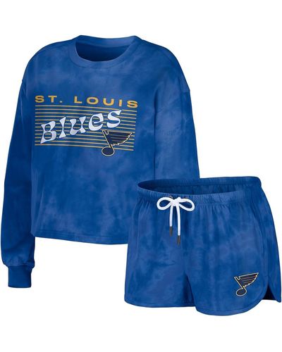 WEAR by Erin Andrews St. Louis S Tie-dye Cropped Pullover Sweatshirt And Shorts Lounge Set - Blue