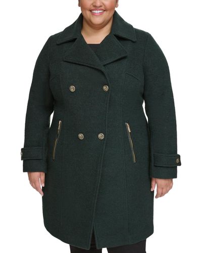 Guess Plus Size Notched-collar Double-breasted Cutaway Coat - Black