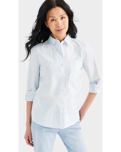 Style & Co. Printed Cotton Poplin Button-up Shirt - White