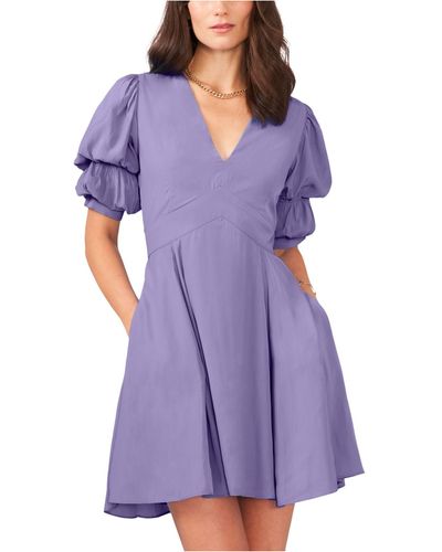 1.STATE Short Puff Sleeve Tiered Short Dress - Purple