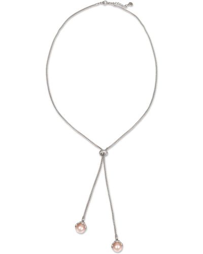 Charter Club Silver-tone Imitation Pearl Long Lariat Necklace - Pink