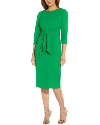 Adrianna Papell Tie-front 3/4-sleeve Crepe Knit Dress - Green