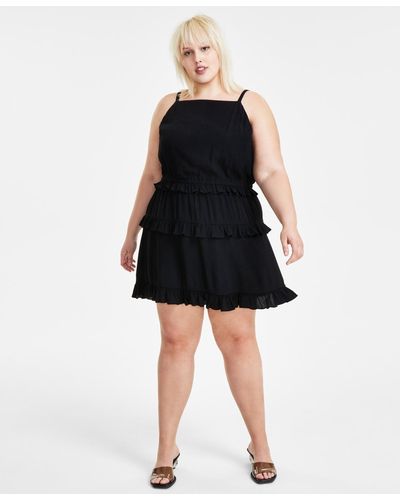BarIII Trendy Plus Size Halter Ruffled Mini Dress - Black