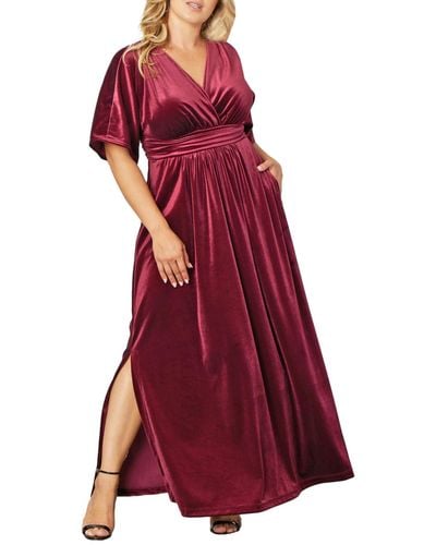 Kiyonna Plus Size Verona Velvet Evening Gown - Red