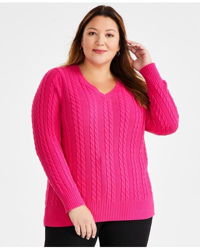 Style & Co. Plus Size Cable Knit Sweater - Pink