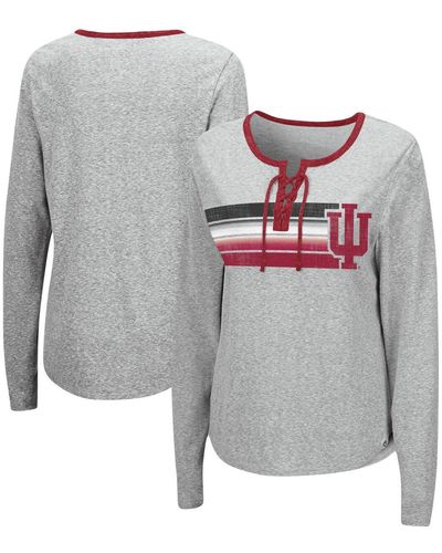 Colosseum Athletics Indiana Hoosiers Sundial Tri-blend Long Sleeve Lace-up T-shirt - Gray