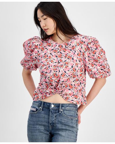 Tommy Hilfiger Ditsy Floral Puff-sleeve Top - Red