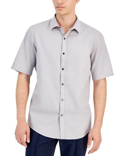 Alfani Short-sleeve Solid Textured Shirt - Gray