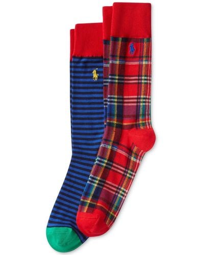 Polo Ralph Lauren 2-pk. Stripes & Plaid Slack Socks - Red