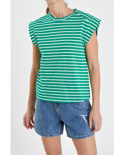 English Factory Stripe Rib Cotton T-shirt - Green