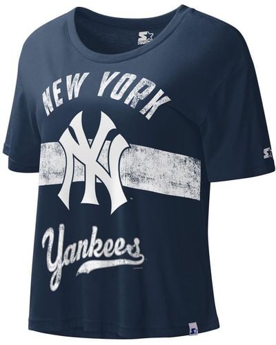 Starter New York Yankees Cooperstown Collection Record Setter Crop Top - Blue