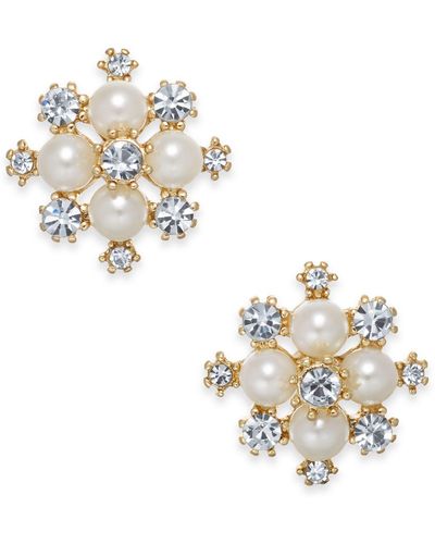 Charter Club Extra Small Gold-tone Crystal & Imitation Pearl Snowflake Stud Earrings, .5", Created For Macy's - Metallic