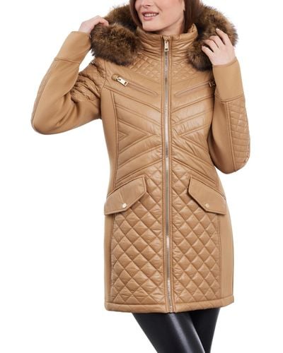 Michael Kors Faux-fur-trim Hooded Quilted Coat - Natural