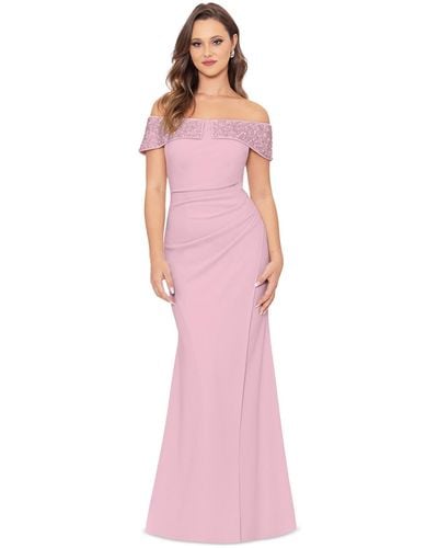 Betsy & Adam Beaded Off-the-shoulder Gown - Pink