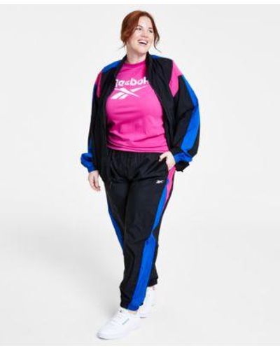 Reebok Plus Size Logo Graphic T Shirt Zip Front Colorblocked Jacket Pull On Logo Woven Track Pants - Blue