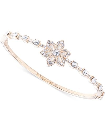Marchesa Gold-tone Crystal Flower Bangle Bracelet - White