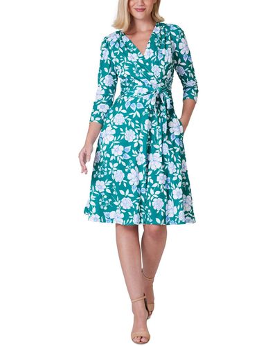 Jessica Howard Floral-print 3/4-sleeve Wrap Dress - Blue