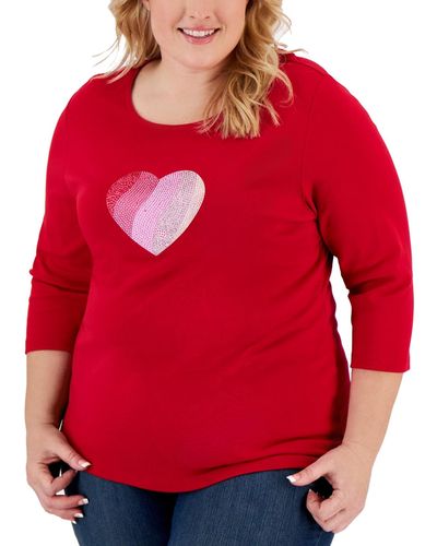 Karen Scott Plus Size Rhinestone Heart Top - Red
