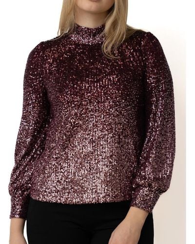 Cable & Gauge Mock Neck Sequin Blouse - Red
