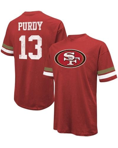 Majestic Threads Brock Purdy Distressed San Francisco 49ers Name And Number Oversize Fit T-shirt - Red
