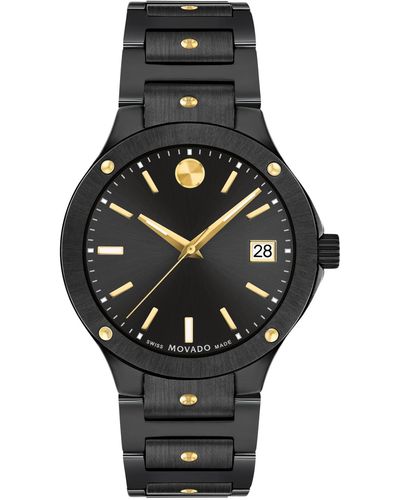 Movado Se Swiss Quartz Black Ceramic Yellow Pvd Bracelet Watch 33mm