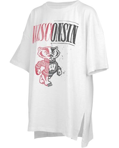 Pressbox Distressed Wisconsin Badgers Lickety-split Oversized T-shirt - White