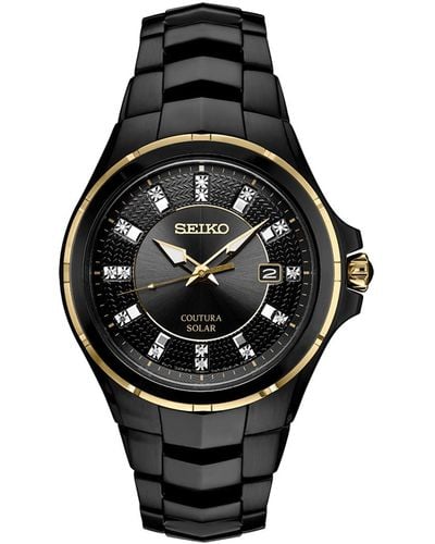 Seiko Coutura Diamond-accent Black Stainless Steel Bracelet Watch 42.5mm