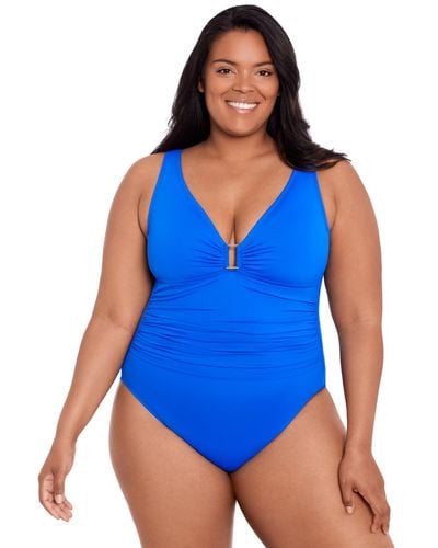 Lauren by Ralph Lauren Plus Size Ruched One-piece Swimsuit - Blue