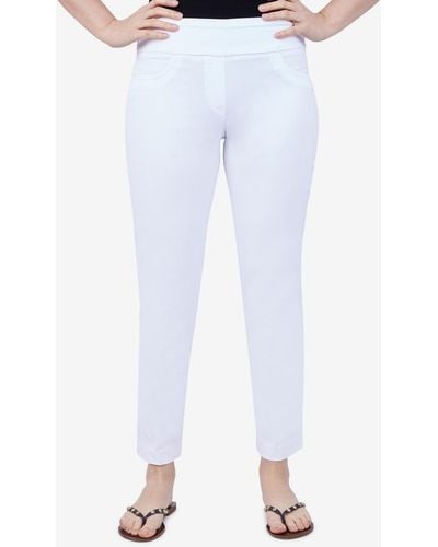 Ruby Rd. Petite Mid-rise Pull-on Straight Solar Millennium Tech Ankle Pants - White