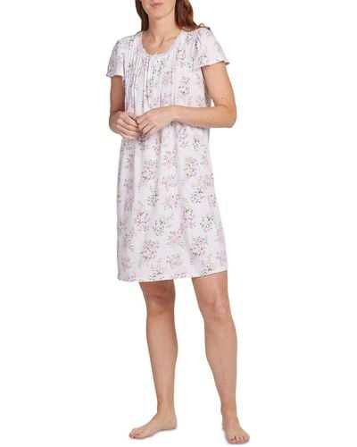 Miss Elaine Short-sleeve Floral Nightgown - White