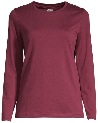Lands' End Petite Relaxed Supima Cotton Long Sleeve Crewneck T-shirt - Red