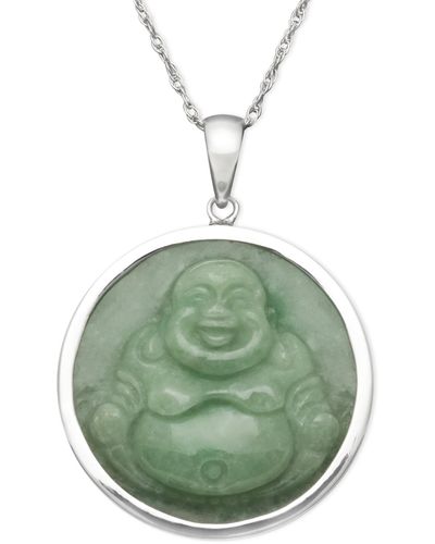 Macy's Sterling Silver Necklace, Jade Carved Buddha Pendant - Green