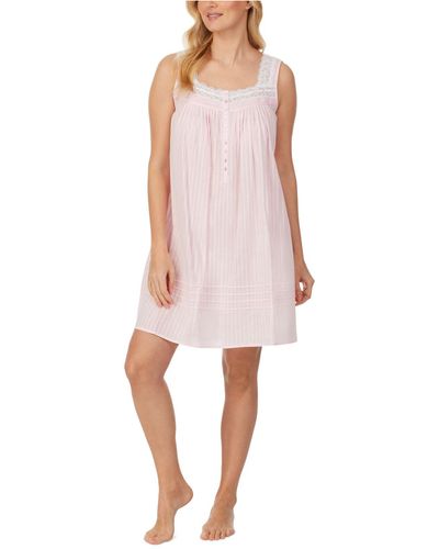 Eileen West Cotton Sleeveless Lace-trim Nightgown - Pink